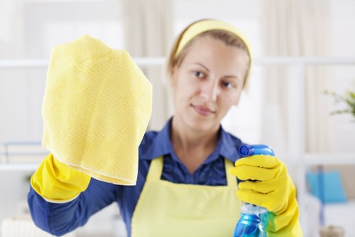 Cleaning operative assessing carpet cleaning equipment and safety measures