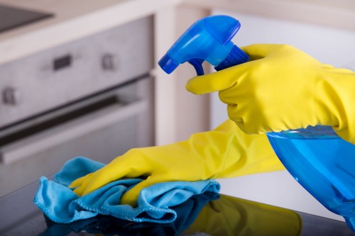 Oven cleaning preparation in a Shepherdsbush flat kitchen